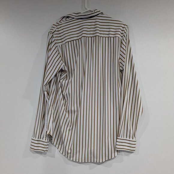 *3/$10* Zara Silky Striped Button Down Long Sleeve Shirt White Gold Size Medium - Picture 5 of 5